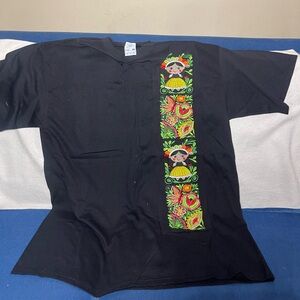 Black T-Shirt with Colorful Embroidery